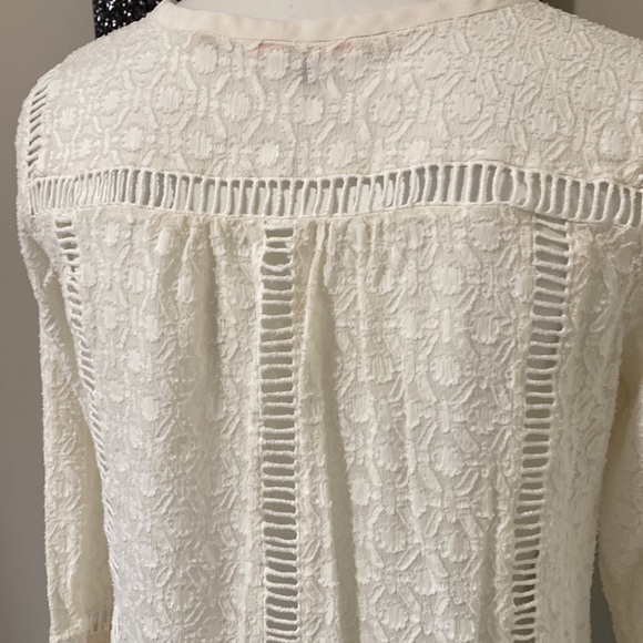 Rebecca Taylor Geo Clip Brocade Top Scoop Neck Shirt Blouse White Sz 4 - Picture 7 of 9
